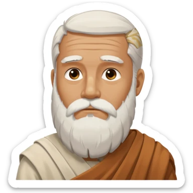 An emoji portrait of an ancient Greek philosopher. He has a flowing white beard and wears a simple chiton. His expression is thoughtful and profound. sticker