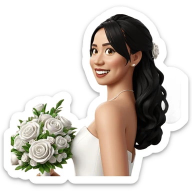 bride with bouquet and smile sticker