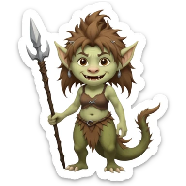 Norwegian forest troll lady, brown messy hair, pointy ears, long tufted tail, sharp teeth (full body) sticker
