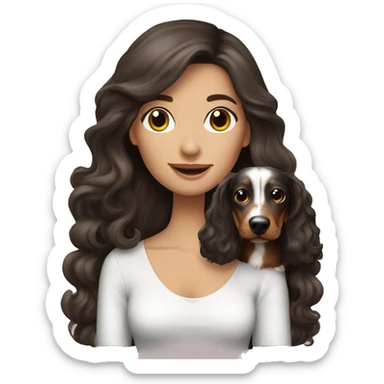 Brunette Woman holding Tri Merle long haired Dachshund   sticker