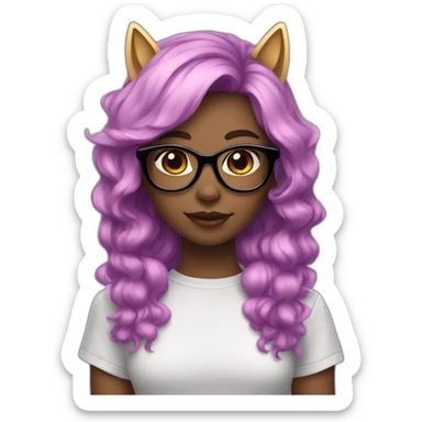 girl with cat ears, unicorn hair and dark glasess sticker
