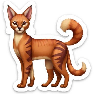 Patterned marked elegant slim furry cute beautiful cool edgy Caracal-Sphynx-Red-Panda-fusion-hybrid-animal-creature, full body sticker