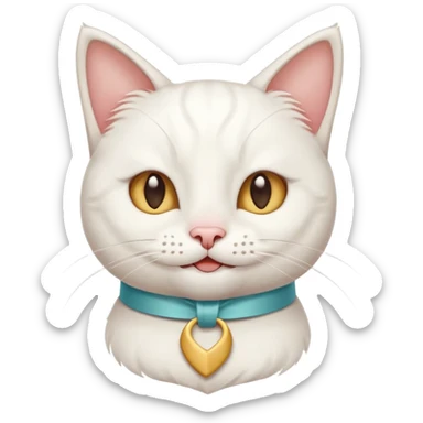 Head of a white cat, smiling, with a loose ribbon on top of its head
 sticker