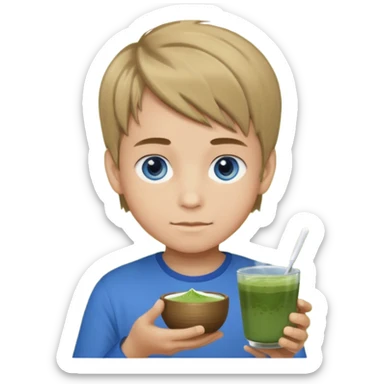 Boy who holds matcha has blue eyes and dark blonde hair sticker