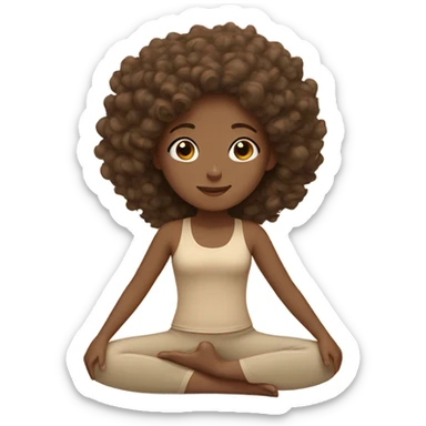 Brown hair Girl with curly hair Girl doing yoga in beige tones  sticker