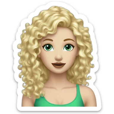 caucasian long curly blonde blue eyes green makeup girl sticker