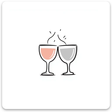 a pair of elegant goblets or wine glasses clinking together, pastel colors dd9fb0, ffc6d3, a3bfc9, c4bee2, f1b091, detailed hand-drawn doodle style sticker