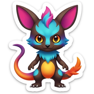 Vibrant colorful-gradient anime-styled edgy cool badass cute random Fakémon-creature, with random markings, full body sticker