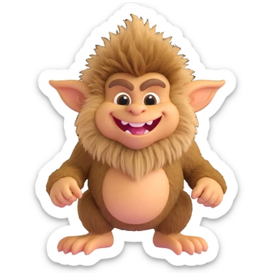 tan furry troll, 3d style, detailed fur, playful expression sticker