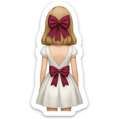 A burgundy bow in dark blond hair from the back sticker