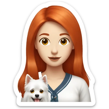 red hair girl with Japanese spitz dog sticker