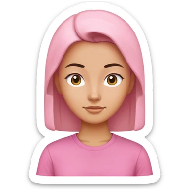 female character with oval-shaped head with flat top wearing a pink t-shirt sticker