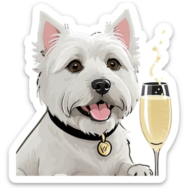 West highland terrier drinking champagne sticker