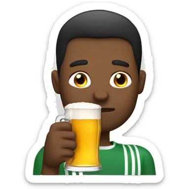 Man drinking beer with football sticker