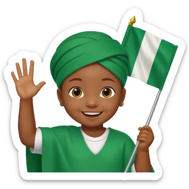 A cute Nigerian baby waving the Nigeria flag, smiling happily, colorful festive background, bright and cheerful atmosphere. sticker