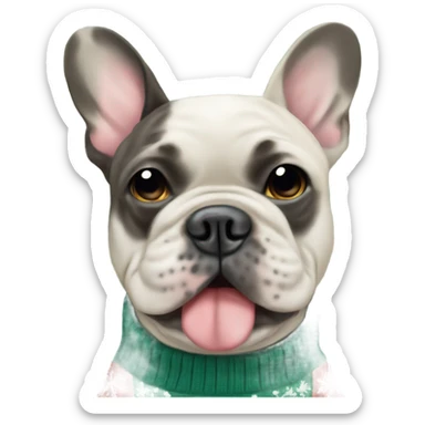 Merle French bulldog wearing Christmas sweater sticker