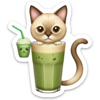 Siamese Cat holding in its paws an iced matcha latte sticker