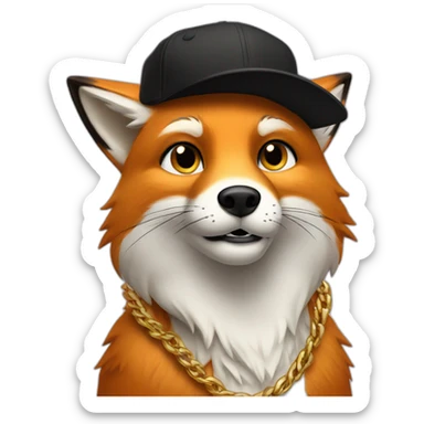 fox wearing a black cap and a gold chain sticker