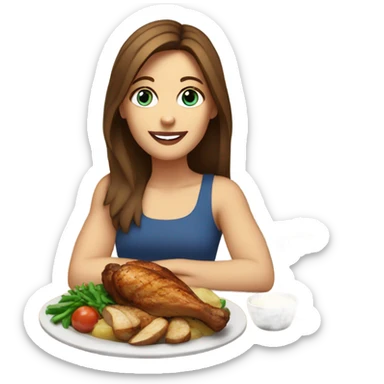 White girl blue eyes brown hair eating grilled chicken and potato  sticker
