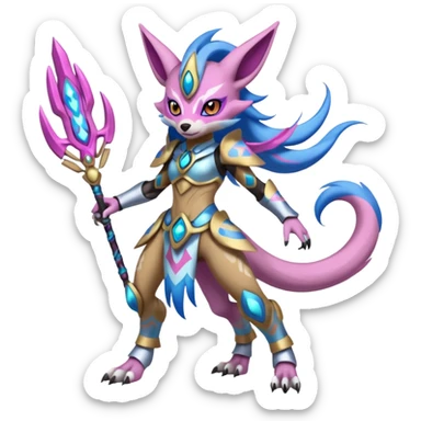 Tribal Exotic Meloetta-Renamon-Protogen-Palkia-hybrid-fusion-Fakémon-creature, full body sticker