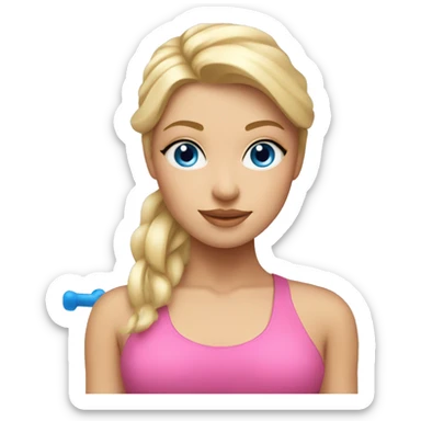 Pilates blonde girl with blue eyes and pink elements sticker