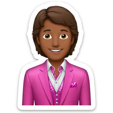 Andy Gibb with dark pink dress shirt, white sequin suit jacket sticker