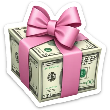 money wrapped with a pink bow sticker