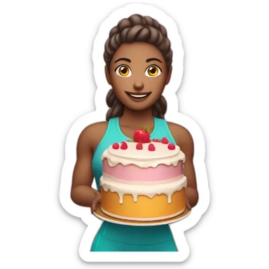 Fitness Trener girl with cake sticker