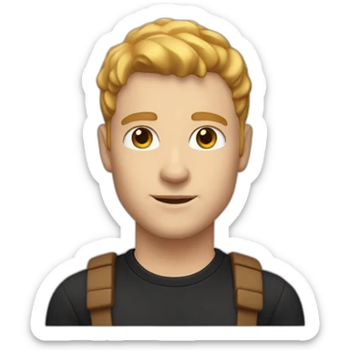 white man shape with clear skin with uppercut caramel blonde hair style brown eyes and black t shirt sticker
