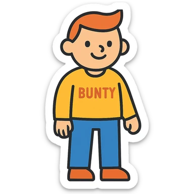 flat toon style character named Bunty, simple and colorful sticker