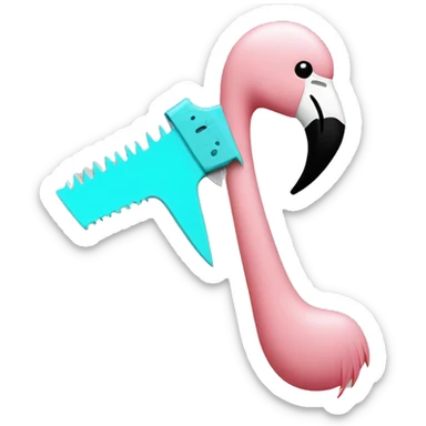 A saw with a flamingo head in baby blue sticker