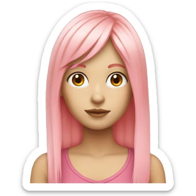 white girl with orange long hair and bangs wearing pink  sticker