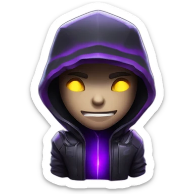 tools with this style : Crytek Crysis Video game neon glowing bright purple character purlple black hooded hacker themed character sticker