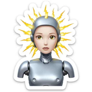 A female robot with a sexy body and lightning exploding from her brain sticker