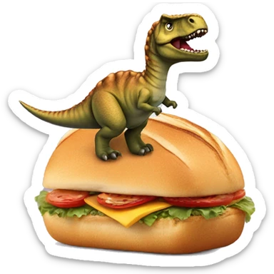 Een broodje kaas waar een dino een hap uit neemt sticker