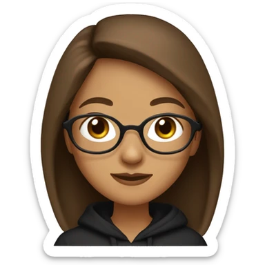 Girl with brown long hair,hazel eyes upturned nose and a bit tanned skin with square glasses and wearing a black hoodie  sticker