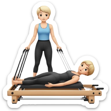 a women with short hair on a pilates reformer bed sticker