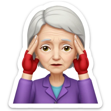 elderly woman with hand on forehead, looking unwell sticker
