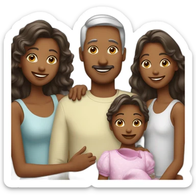 Famille blanche. Maman et papa et 3 filles enfants sticker
