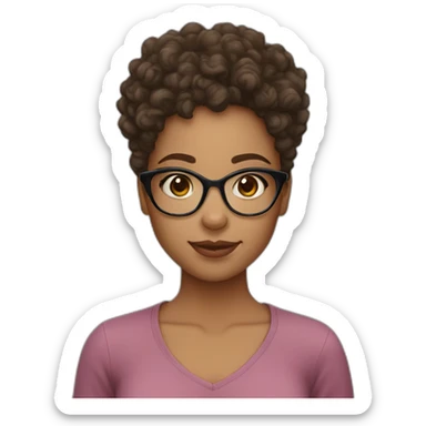 Cute mixed woman with curly brown hair and hazel eyes with glasses  sticker