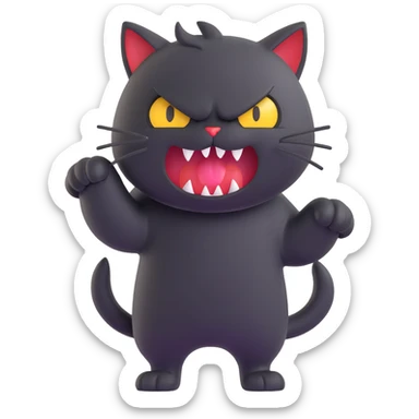 angry black cat with fur standing up and sharp teeth sticker