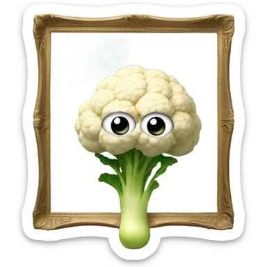 cauliflower looks into the mirror with big eyes sticker