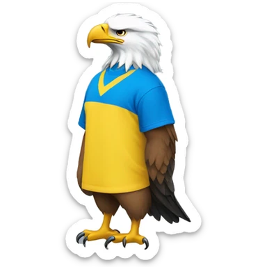 a eagle dressing a yellow and blue t-shirt  sticker