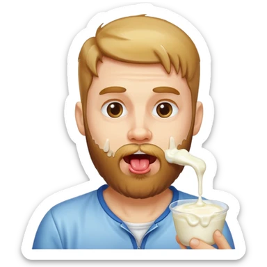 A bearded white men with yogurt, dripping off of his tongue sticker