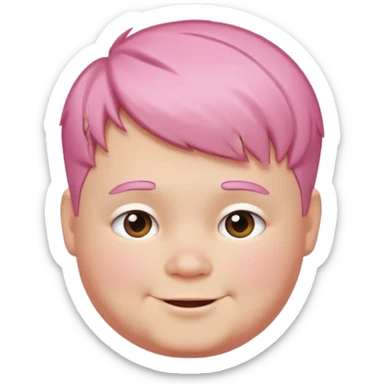 un nene blanco rellenito con pelo corto rosa,  con la sonrisa para abajo sticker