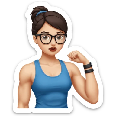 Girl, glasses, biting lips, muscular, pulling off tank top sticker