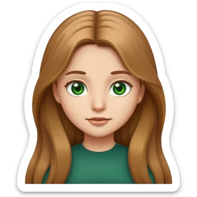 Girl emoji with light brown long hair, dark green eyes sticker