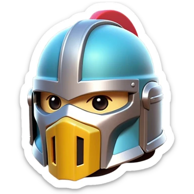 Clash of Clans aesthetic: Cinematic Playful 3D Isometric Helmet Emoji, rendered in a 3D vector-style similar to standard emojis with minimal shading and bold, simplified shapes. A compact, distinct form with signature details, softly glowing with a fantasy RPG magic charm. Simplified yet unmistakably iconic, highly detailed and consistent, glowing with a soft radiance and high shine. Stylized with a touch of heroic grandeur and a soft glowing outline, capturing the essence of a beloved gaming relic with a friendly, playful manner! sticker