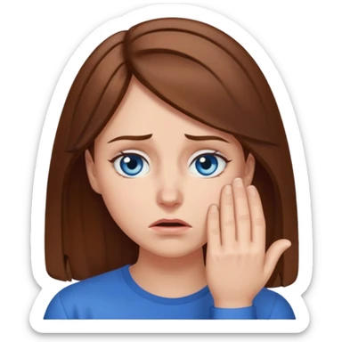 Facepalm woman upset looking down brown hair blue eyes  sticker