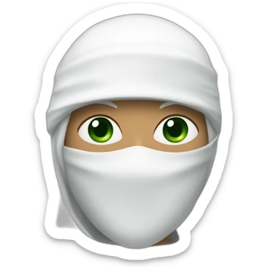 white ninja with a white veil on his head, green eyes sticker